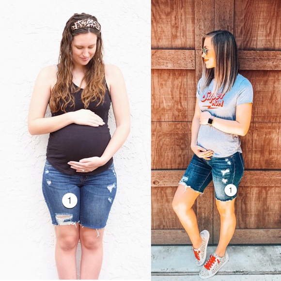 LPinkBlush Blue Distressed Maternity Full Panel Bermuda Raw Hem Shorts - Picture 10 of 10